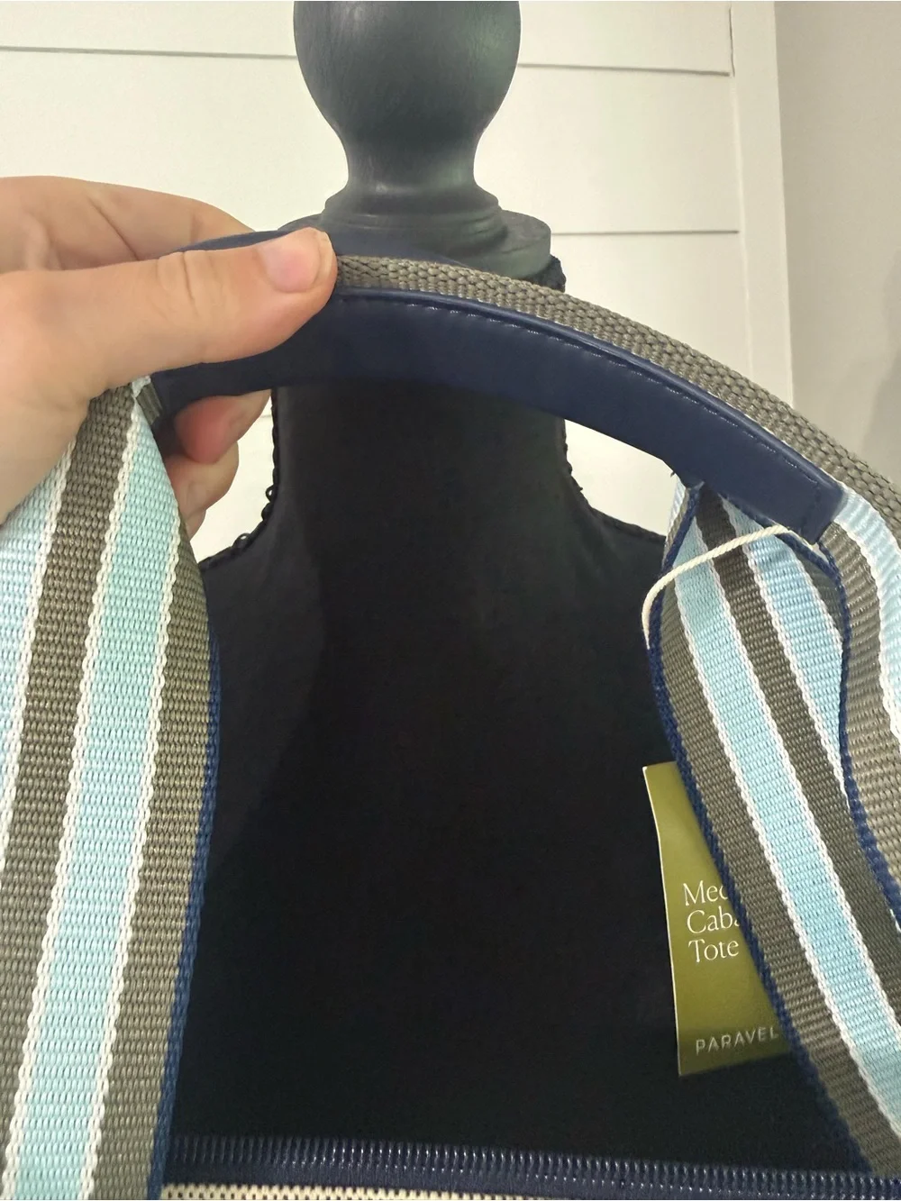 Paravel Medium Cabana Tote Cream Blue Canvas Stripe Travel Beach Market  NWT